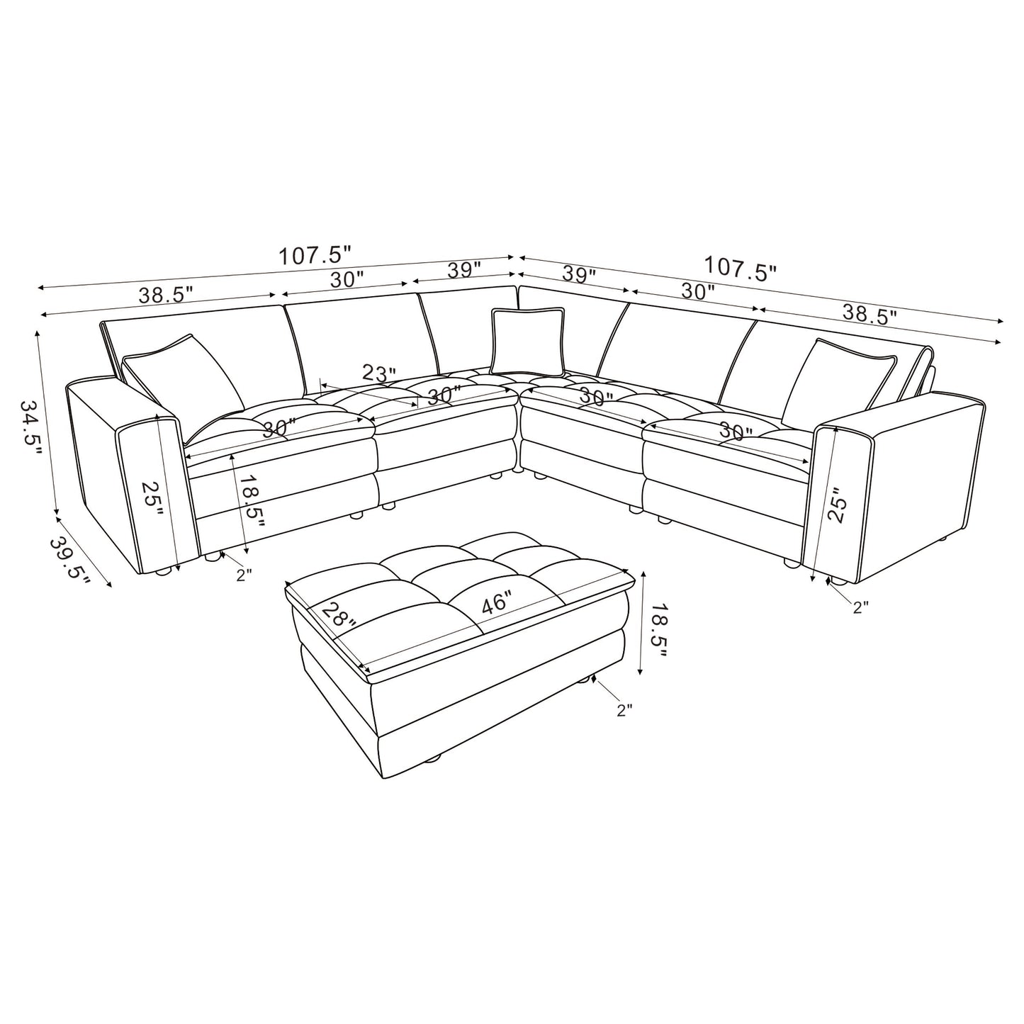 Atlantic 6-piece Upholstered Modular Sectional Sofa Blue