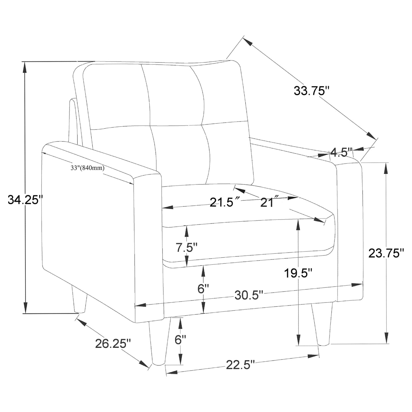 Watsonville Upholstered Track Arm Tufted Accent Chair Grey