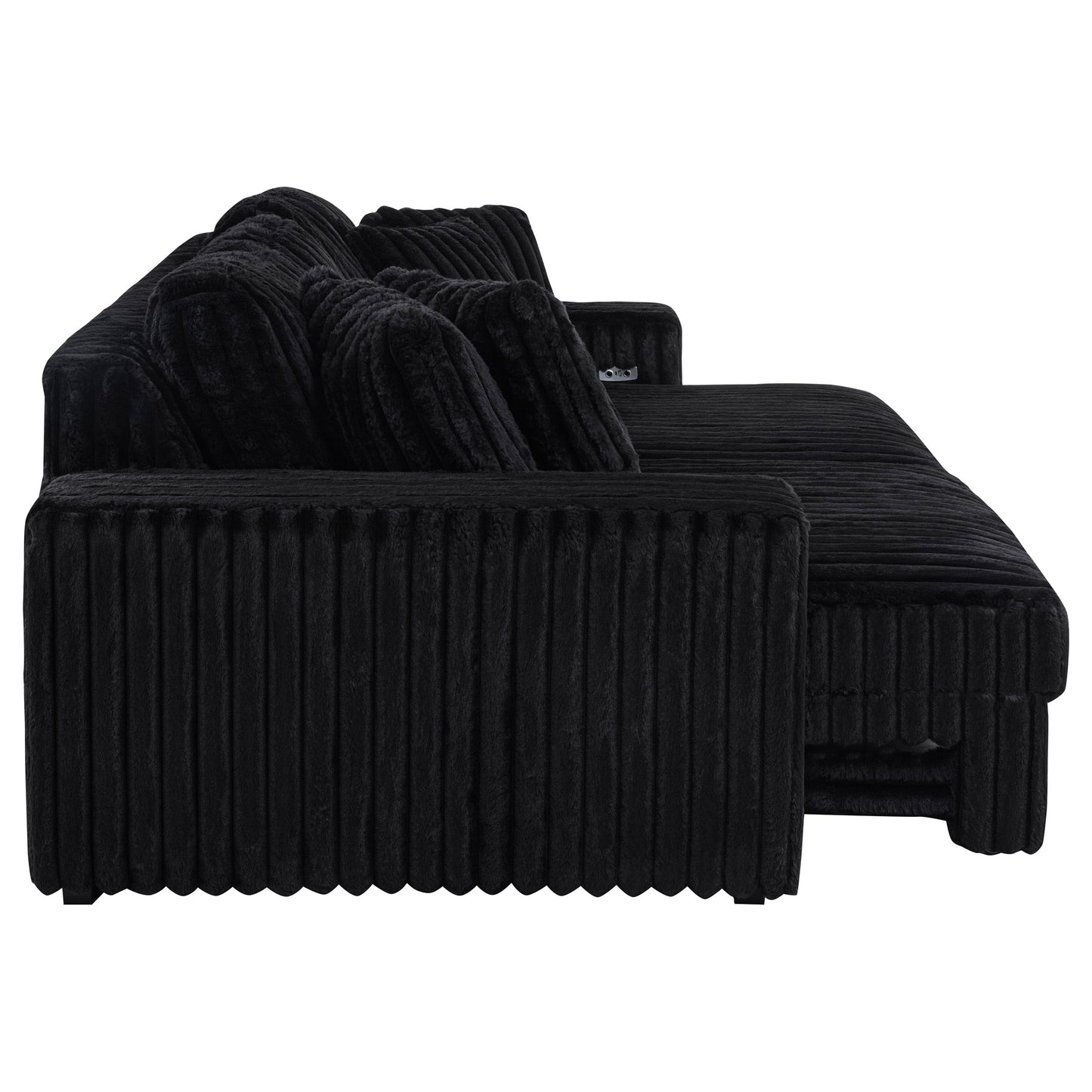 Jacana Corduroy Upholstered Dual Power Chaise Sofa Black