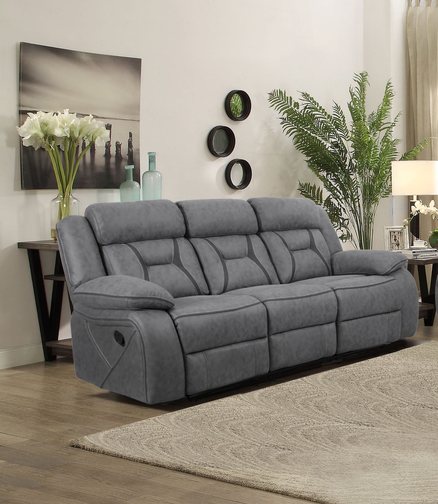 Higgins Upholstered Motion Reclining Sofa Grey