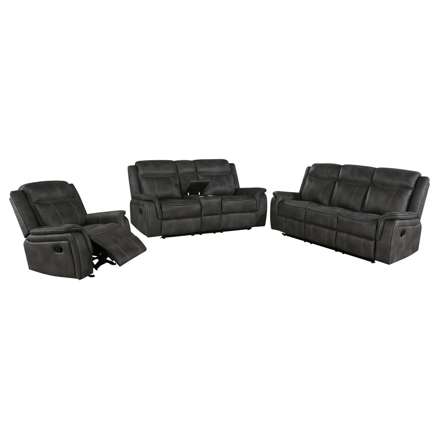 Lawrence 3-piece Upholstered Reclining Sofa Set Charcoal