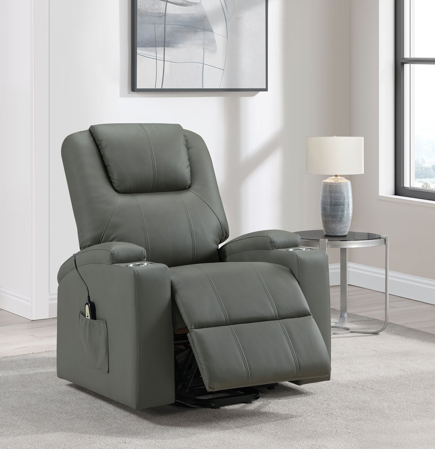 Armstrong Upholstered Power Lift Massage Recliner Grey