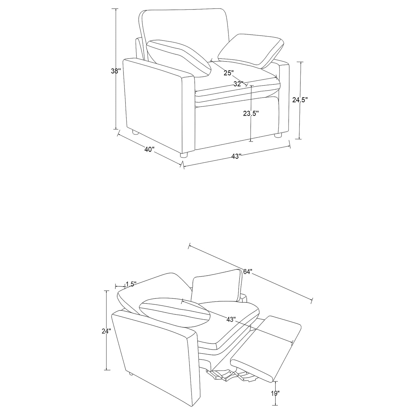 Collins Upholstered Power Recliner Chair Dark Grey