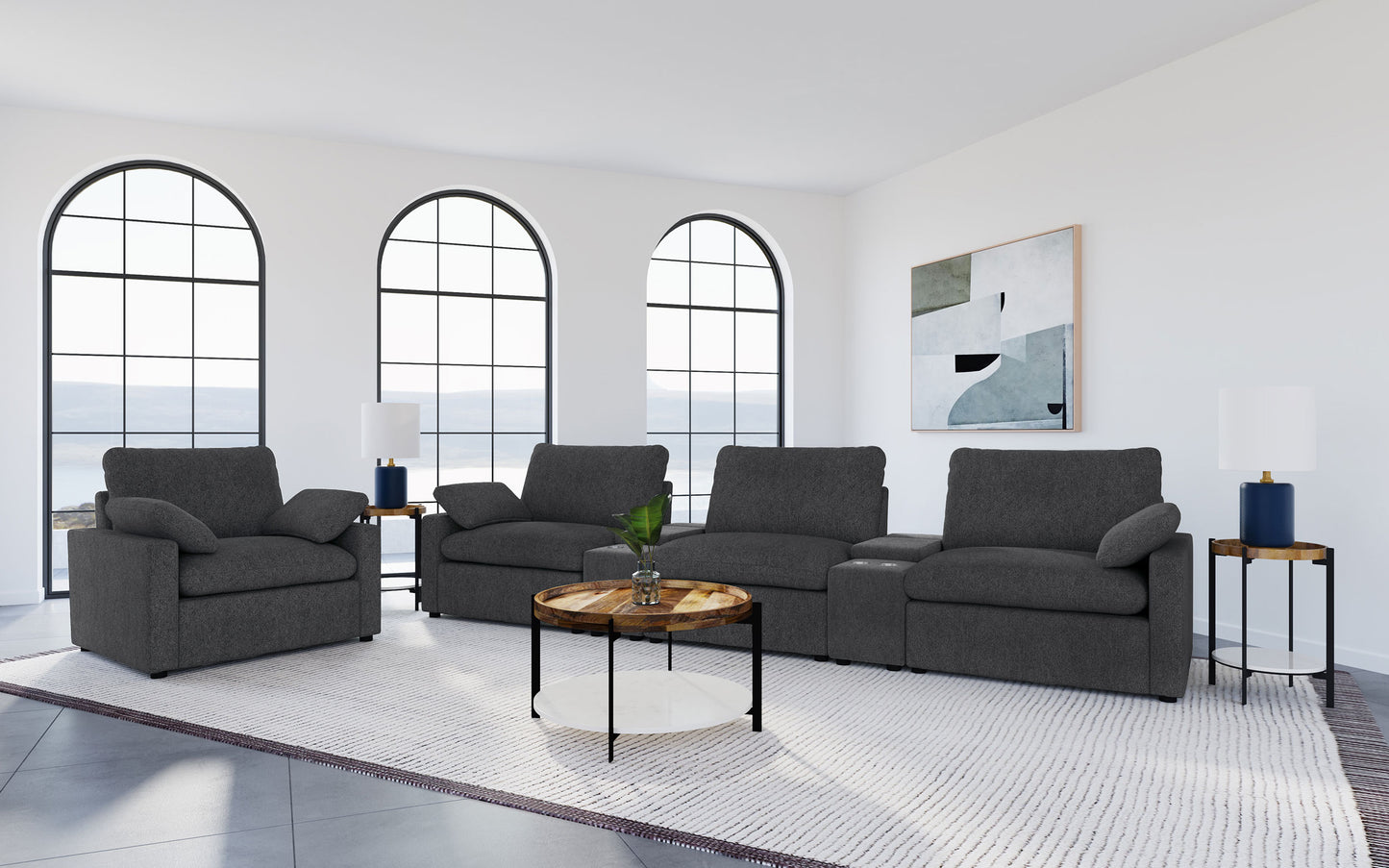 Collins Upholstered Power Recliner Chair Dark Grey