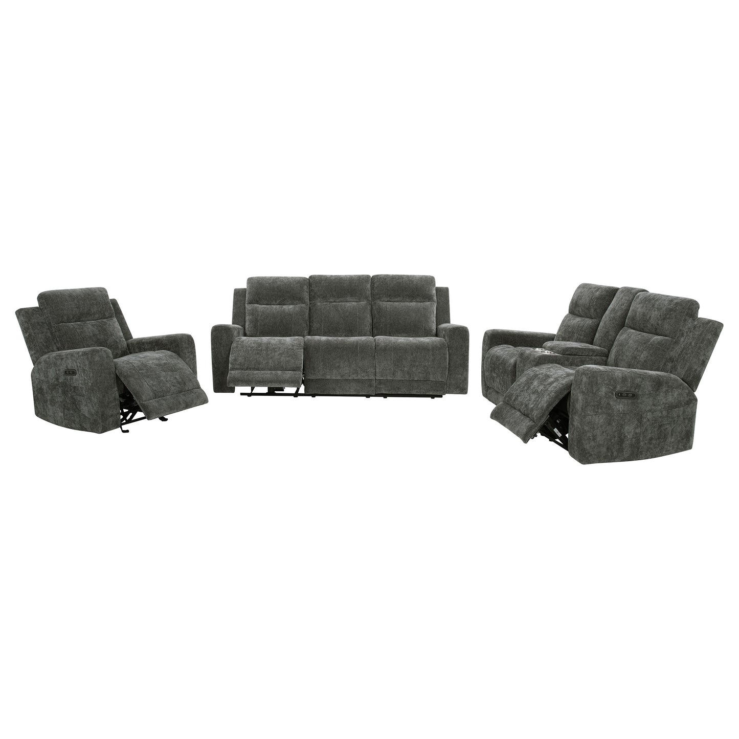 Kennett 3-piece Chenille Power Reclining Sofa Set Dark Grey