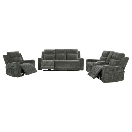 Kennett 3-piece Chenille Power Reclining Sofa Set Dark Grey