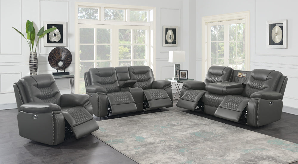 Flamenco Upholstered Power Reclining Loveseat Charcoal