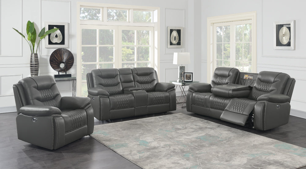 Flamenco Upholstered Power Reclining Loveseat Charcoal