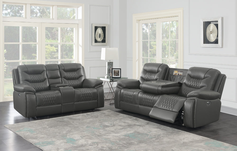 Flamenco Upholstered Power Reclining Loveseat Charcoal