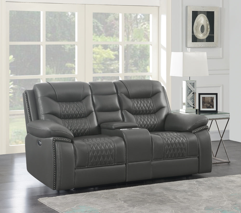 Flamenco Upholstered Power Reclining Loveseat Charcoal