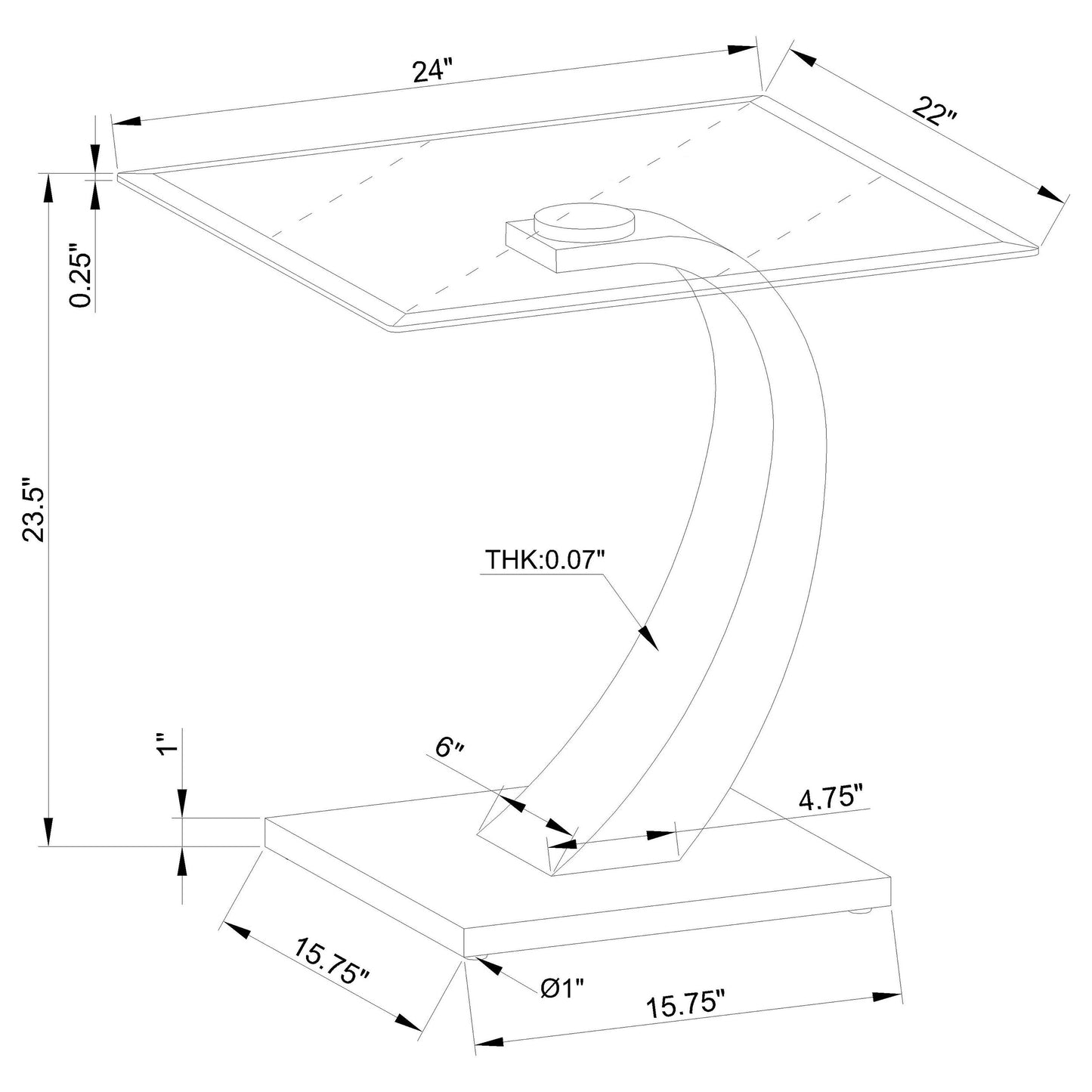 Pruitt Rectangular Glass Top Metal End Table Satin Silver