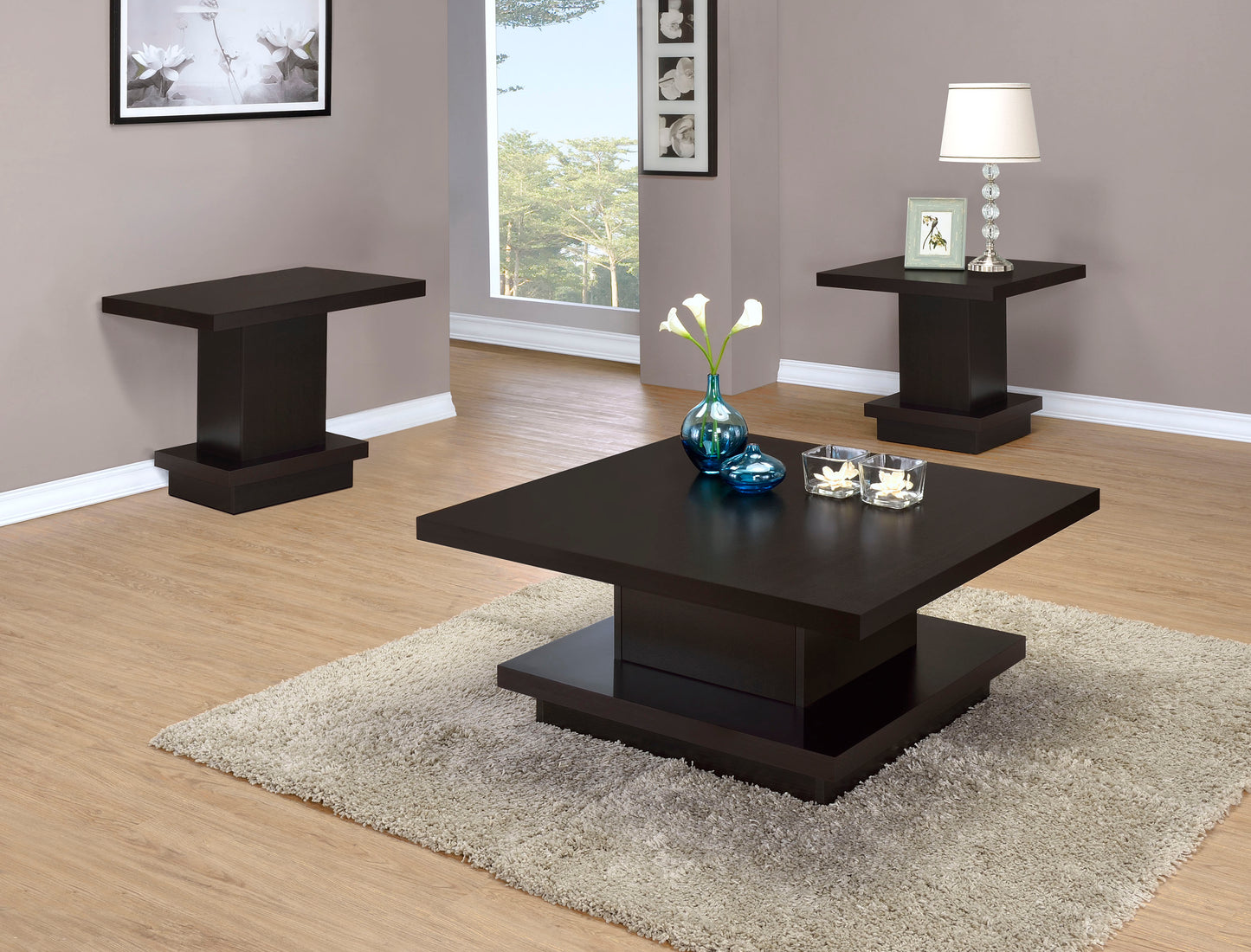 Reston 3-piece Square Coffee and End Table Set Cappuccino