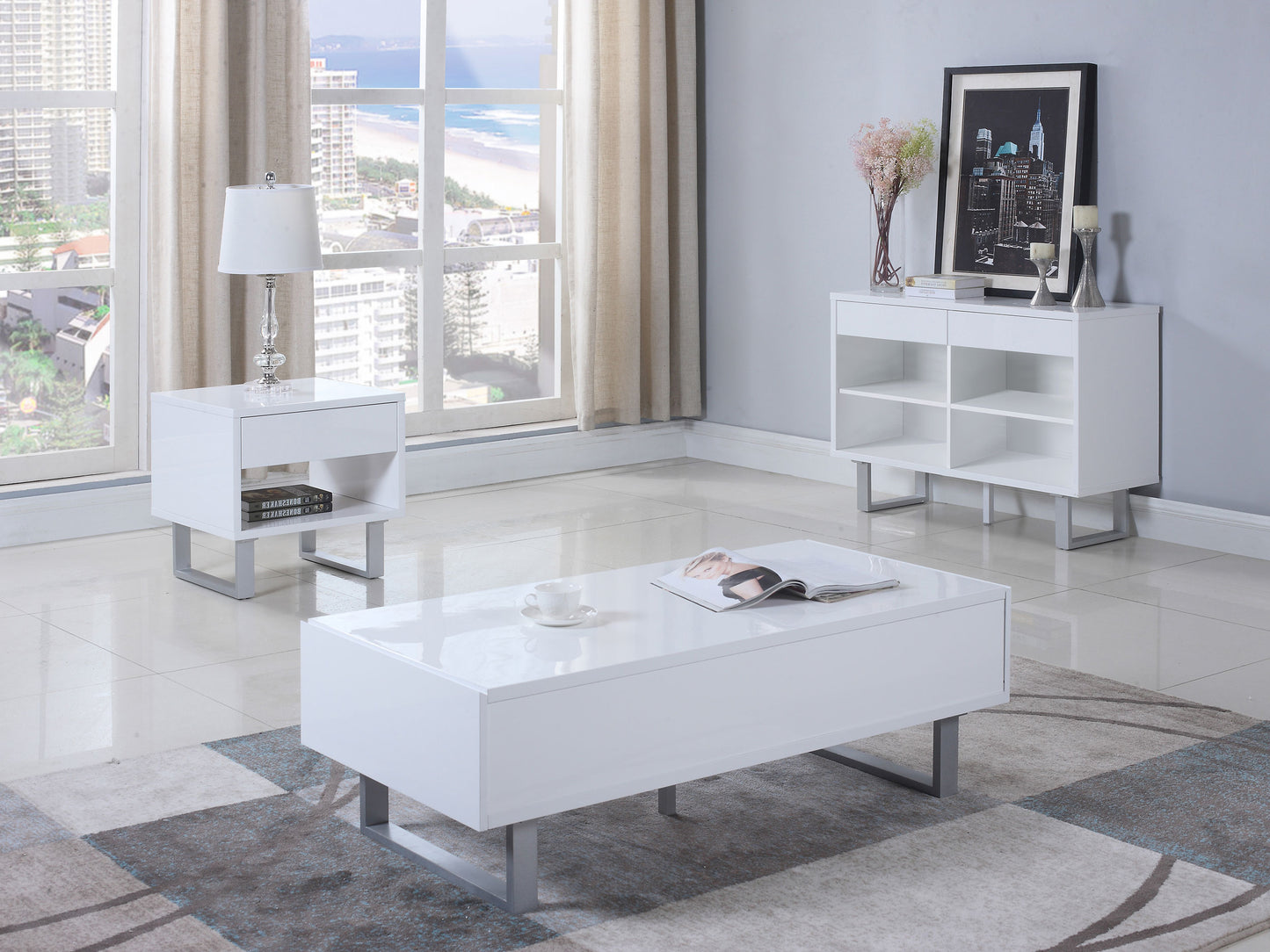 Atchison 1-drawer Rectangular End Table White High Gloss