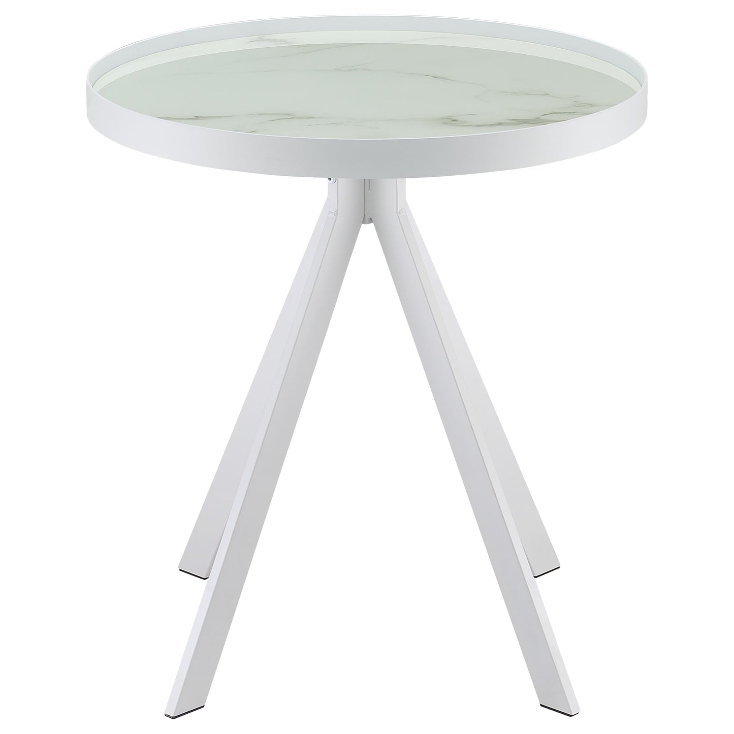 Briggs Round Marble Printed Glass Top End Side Table White