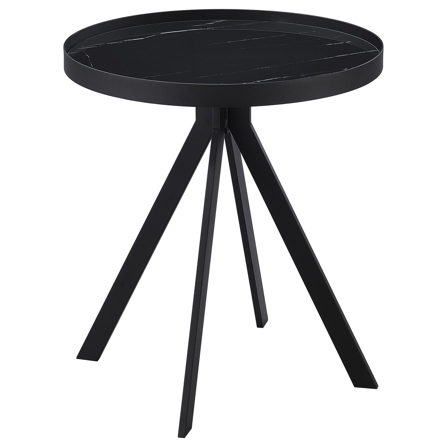Briggs Round Marble Printed Glass Top End Table Black