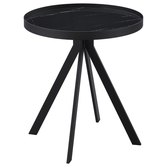 Briggs Round Marble Printed Glass Top End Table Black