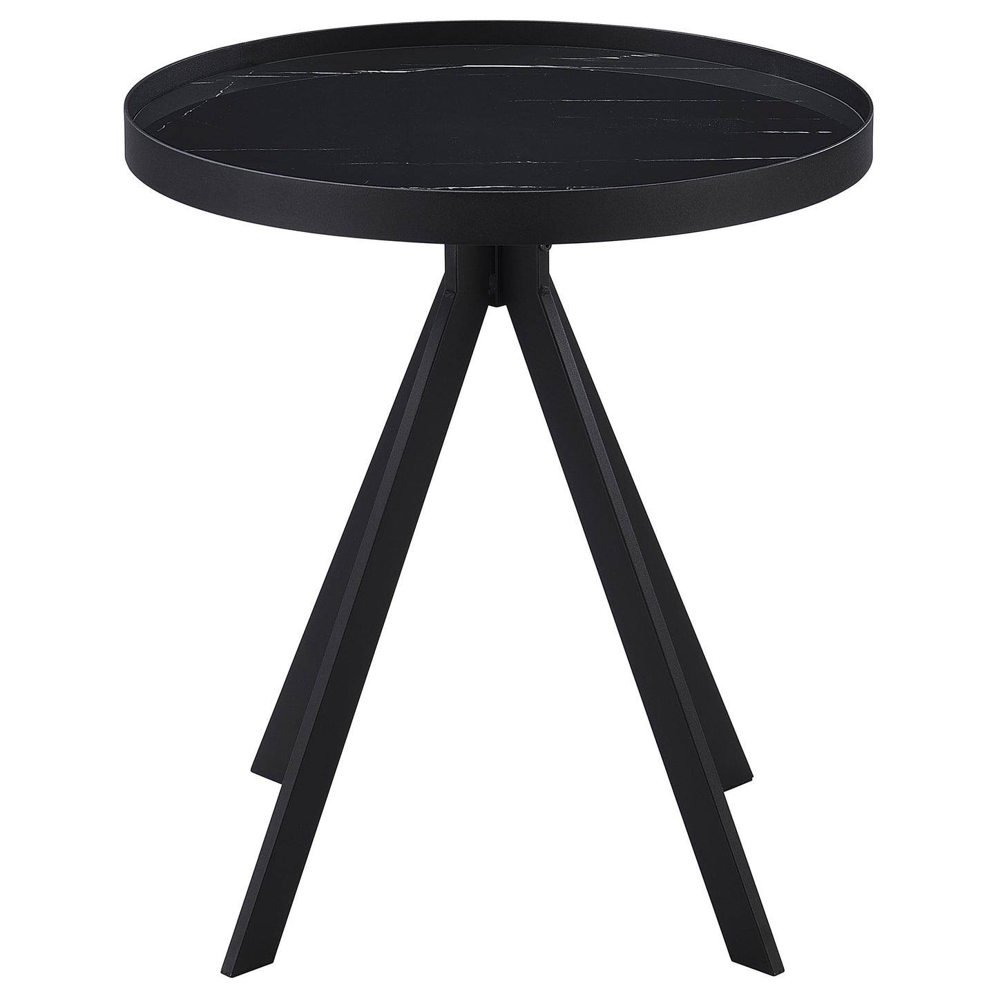 Briggs Round Marble Printed Glass Top End Table Black