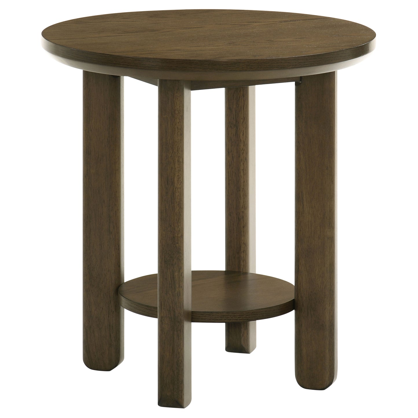 Ottowa Round Wood Side End Table with Shelf Brown
