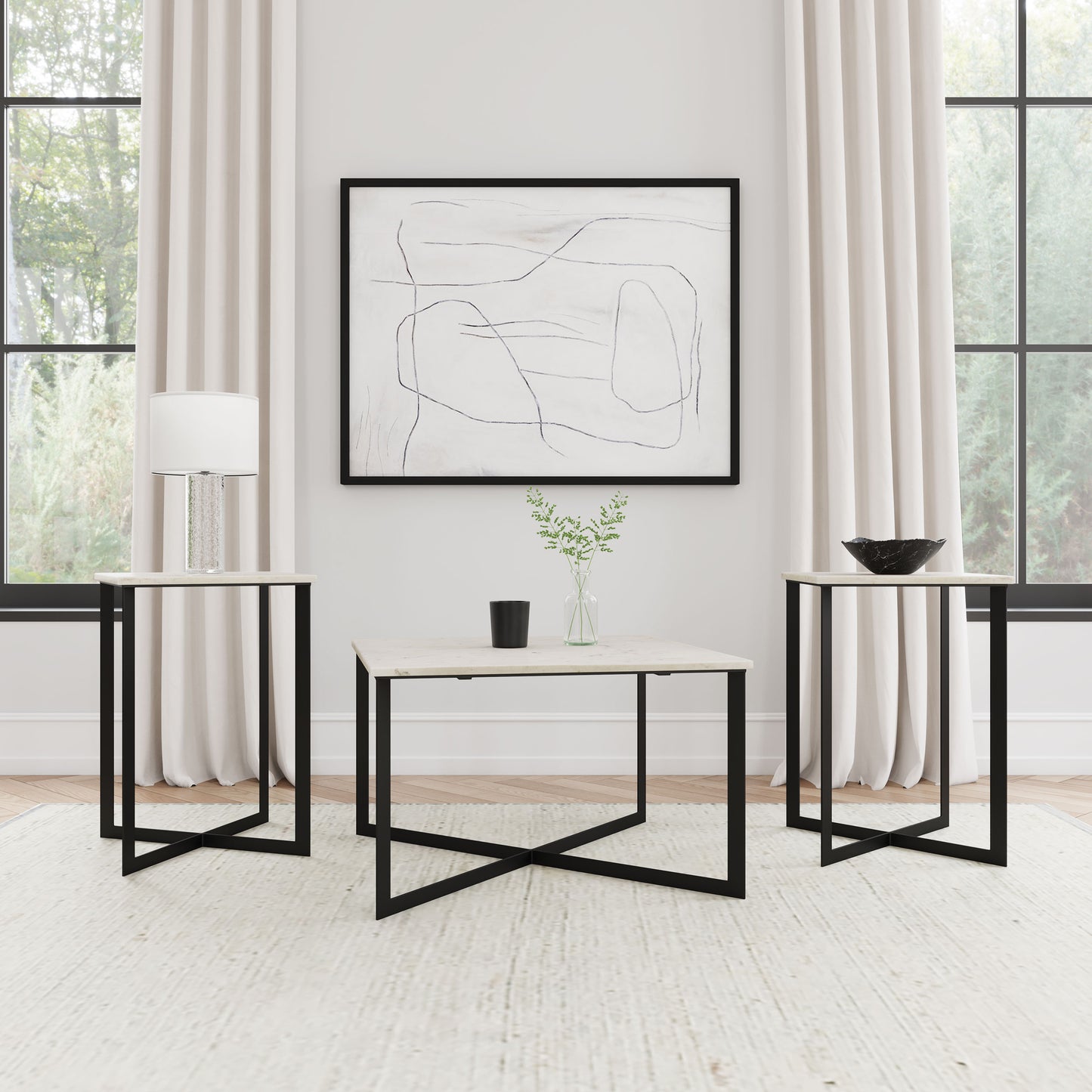 Tobin 3-piece Marble Top Coffee and End Table Set White