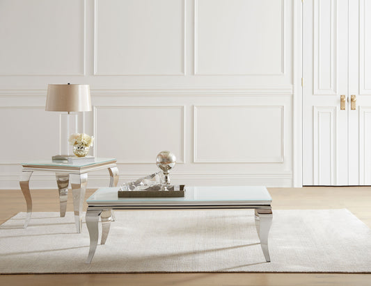 Carone 2-piece Glass Top Coffee and End Table Set White