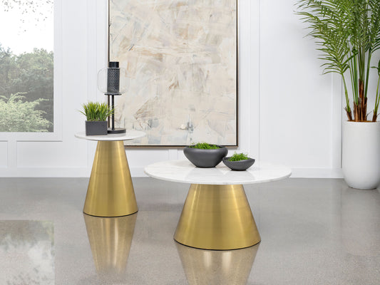 Avon 2-piece Marble Top Coffee and End Table Set White