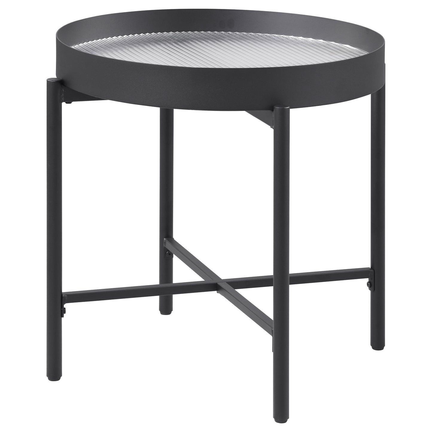 Ozella Round End Side Table with Recessed Top Sandy Black
