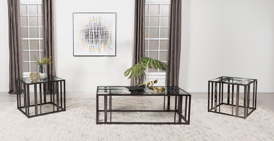 Adri 3-piece Coffee and End Table Set Black Nickel