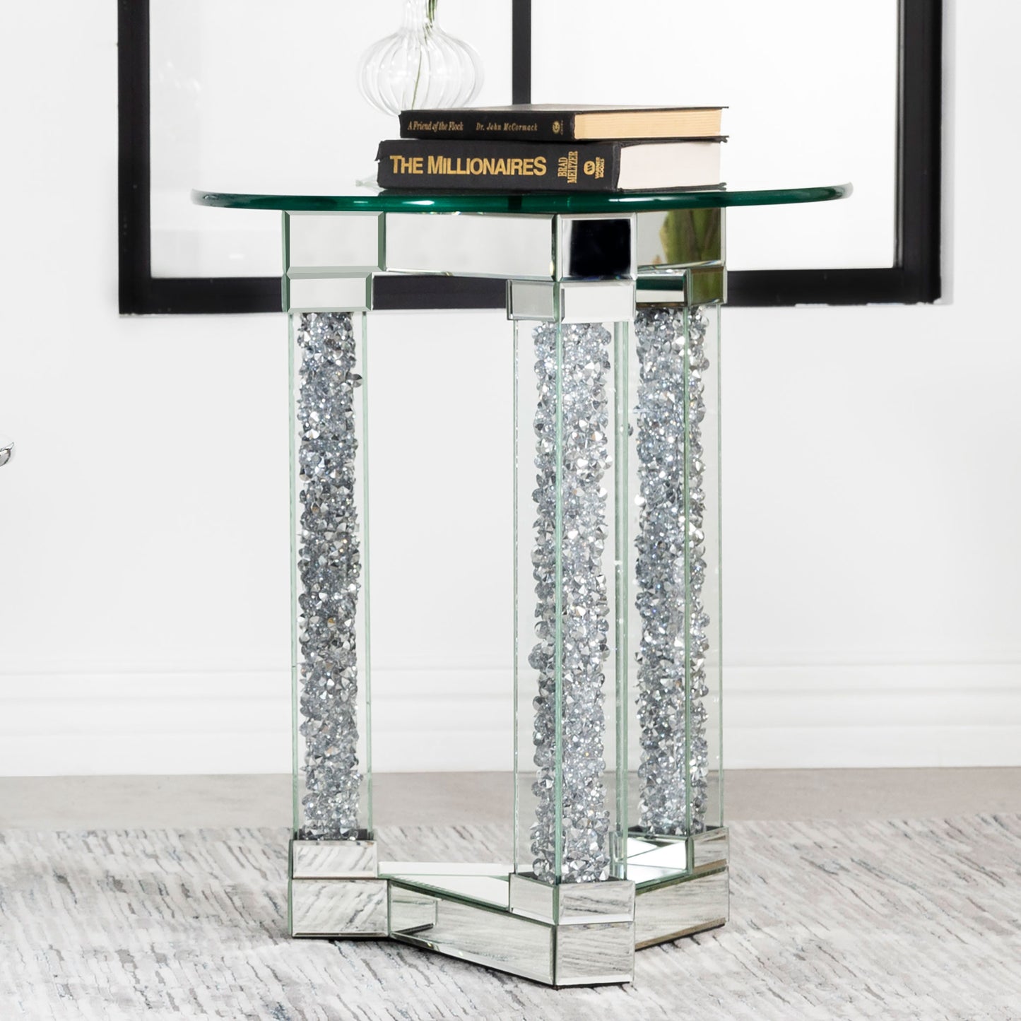 Octave Square Glass Top Mirrored Acrylic End Table Silver