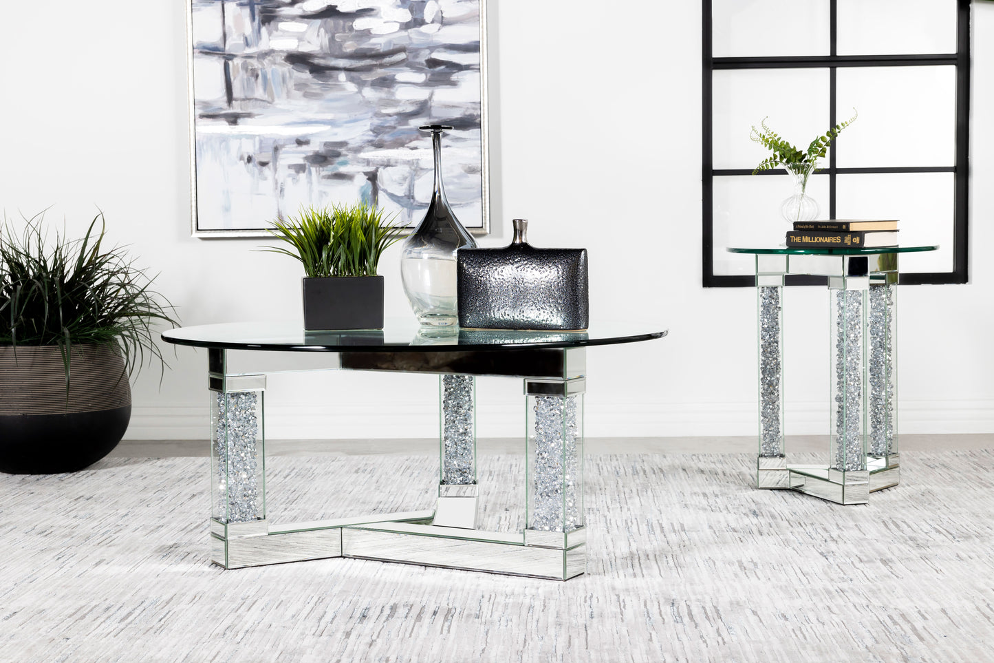 Octave Square Glass Top Mirrored Acrylic End Table Silver