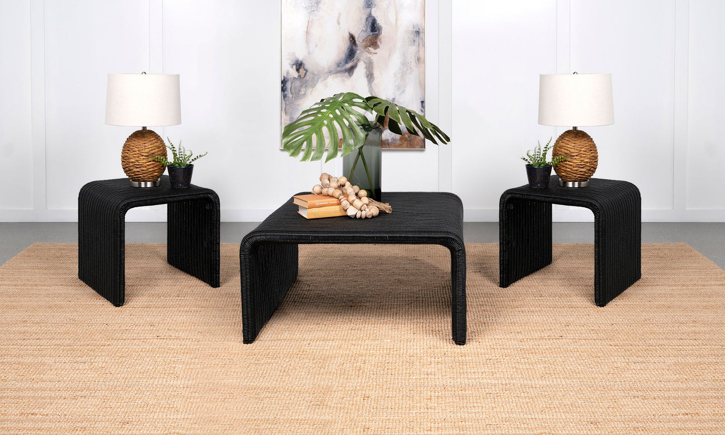 Cahya 3-piece Rattan Coffee and End Table Set Black