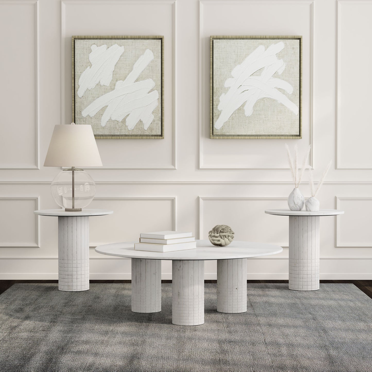 Astoria 3-piece Marble Coffee and End Table Set White