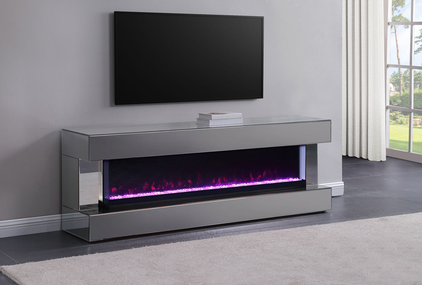 Vallerie 71-inch BT Speaker TV Stand Fireplace Console Grey