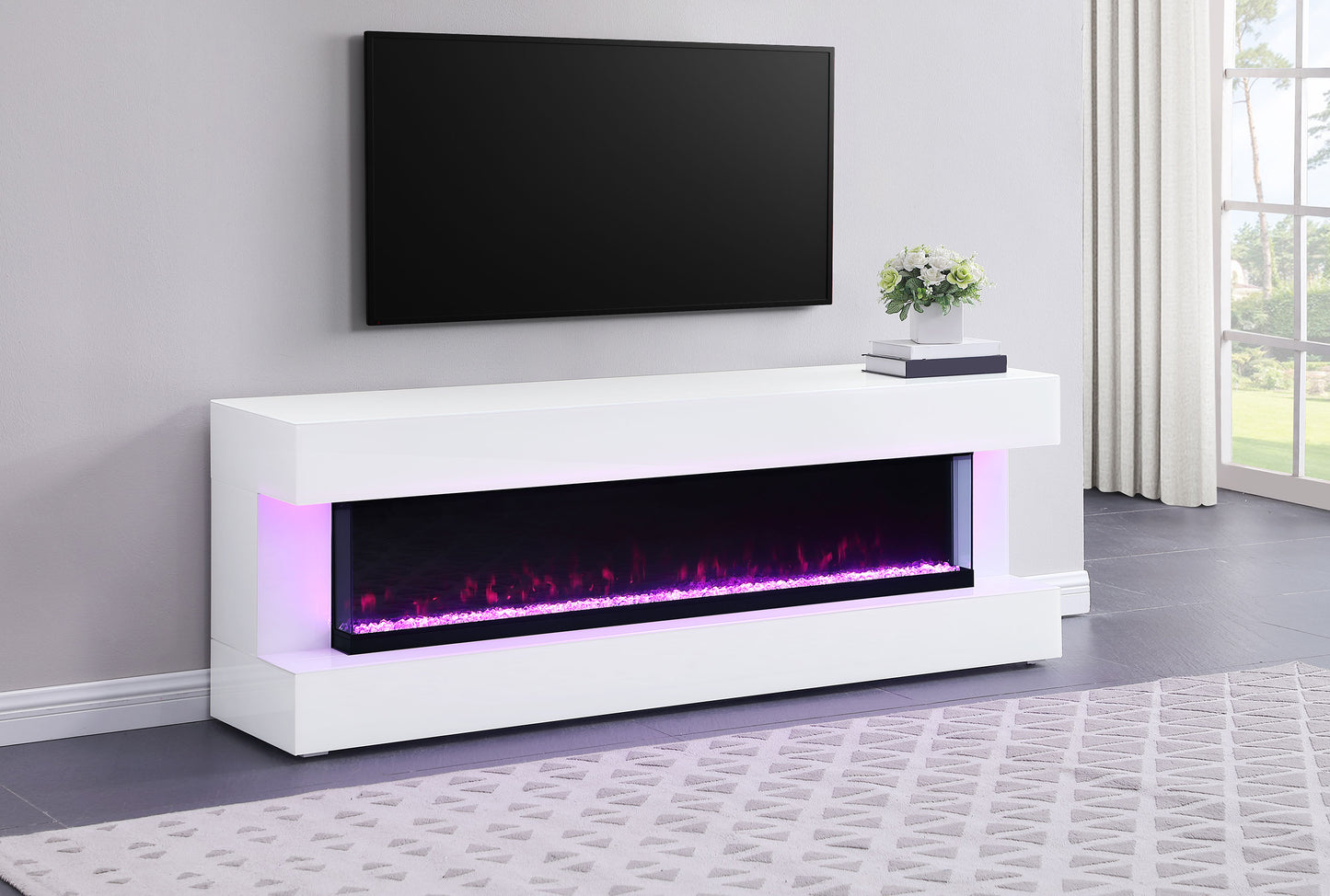 Vallerie 71-inch BT Speaker TV Stand Fireplace Console White