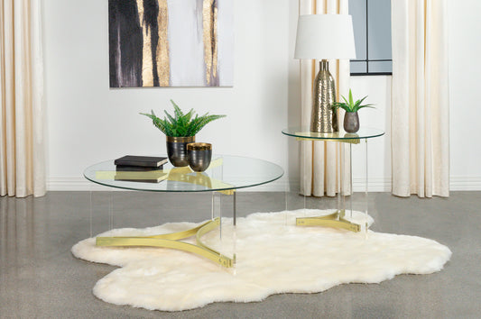 Janessa 2-piece Acrylic Coffee and End Table Set Matte Brass