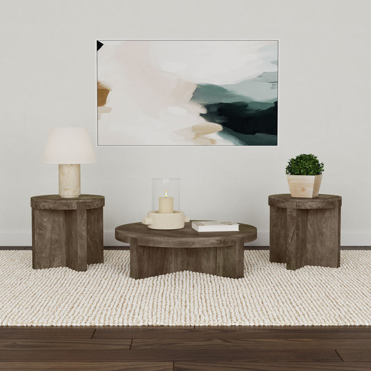 Kinkaid 3-piece Solid Wood Coffee and End Table Set Brown