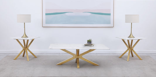 Visalia 3-piece Faux Marble Coffee and End Table Set White