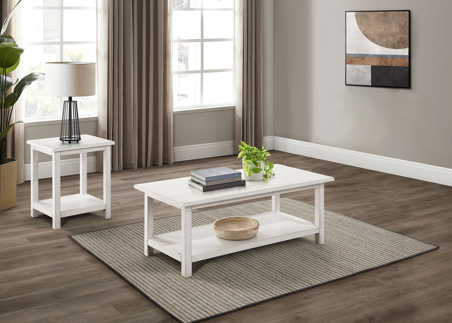 Payne 2-piece Coffee and End Table Set Distressed White
