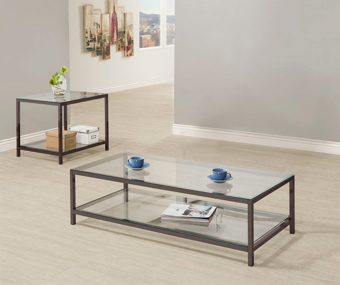 Trini 2-piece Coffee and End Table Set Black Nickel