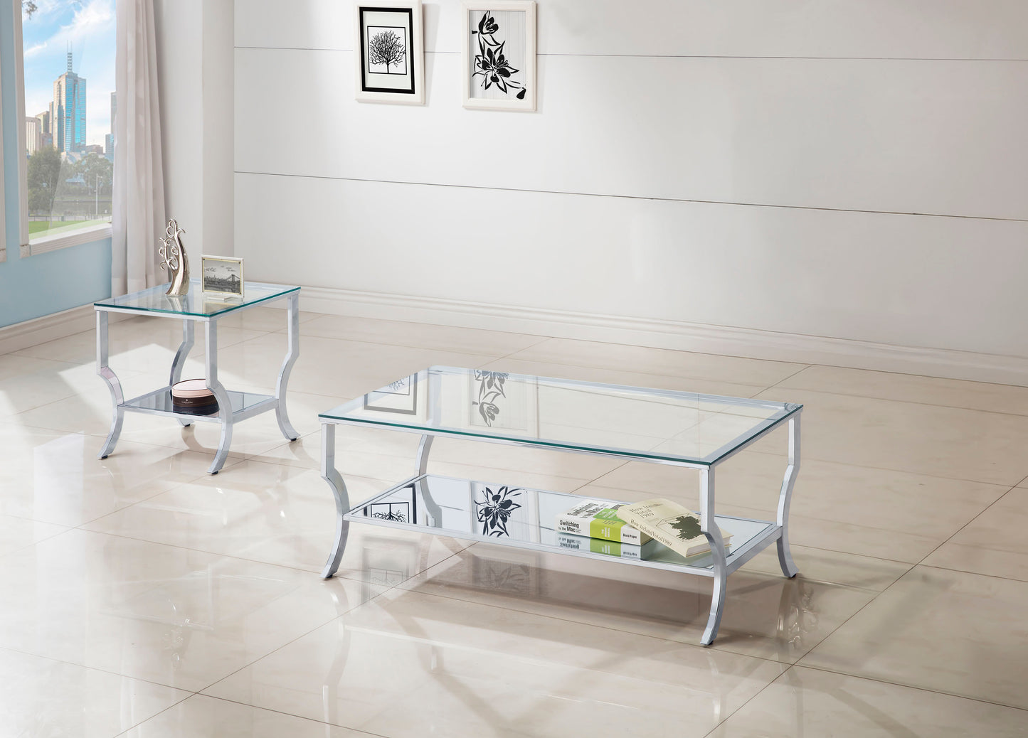 Saide 2-piece Glass Top Coffee and End Table Set Chrome