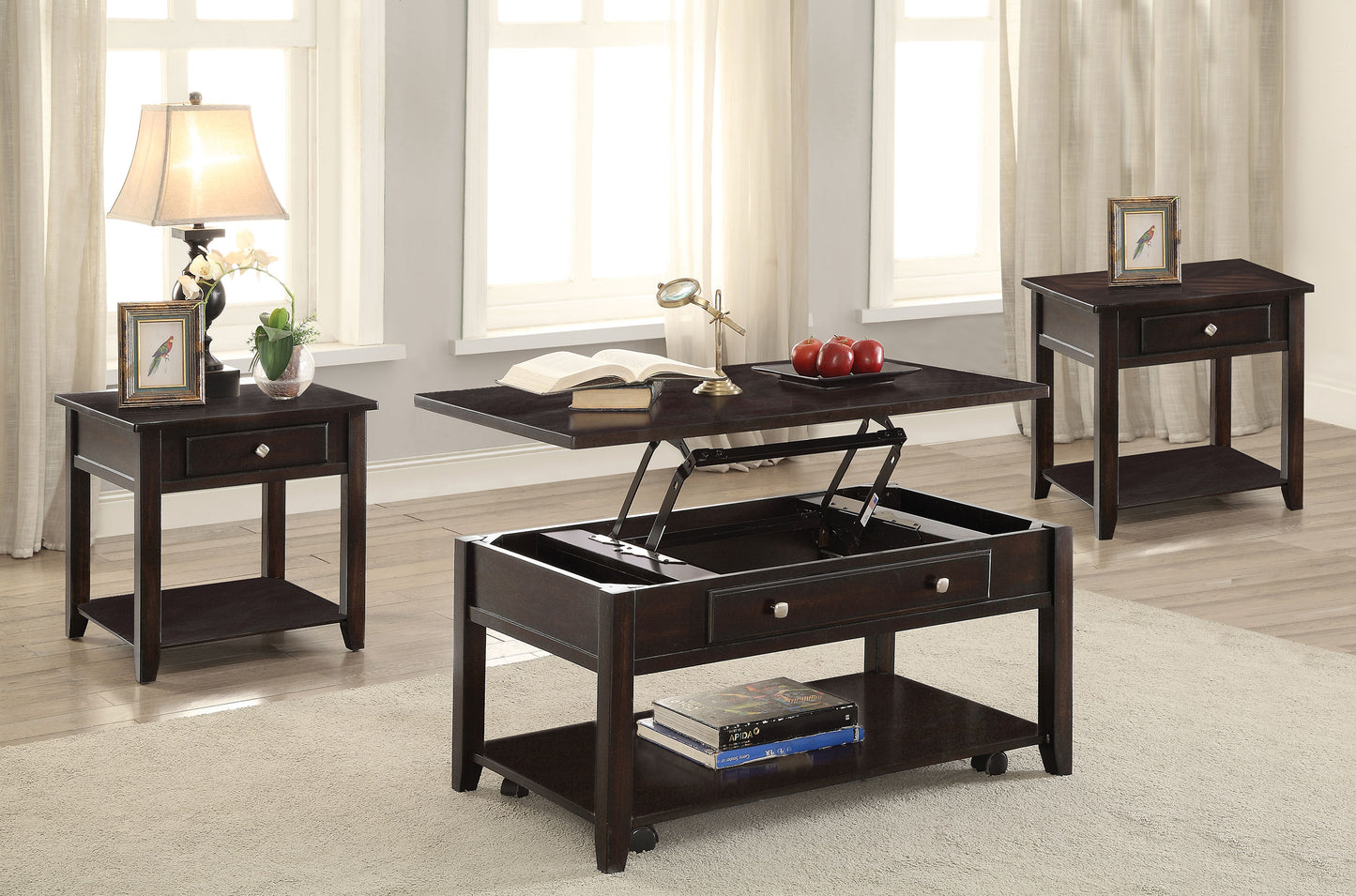 Bradford 3-piece Lift Top Coffee and End Table Set Walnut