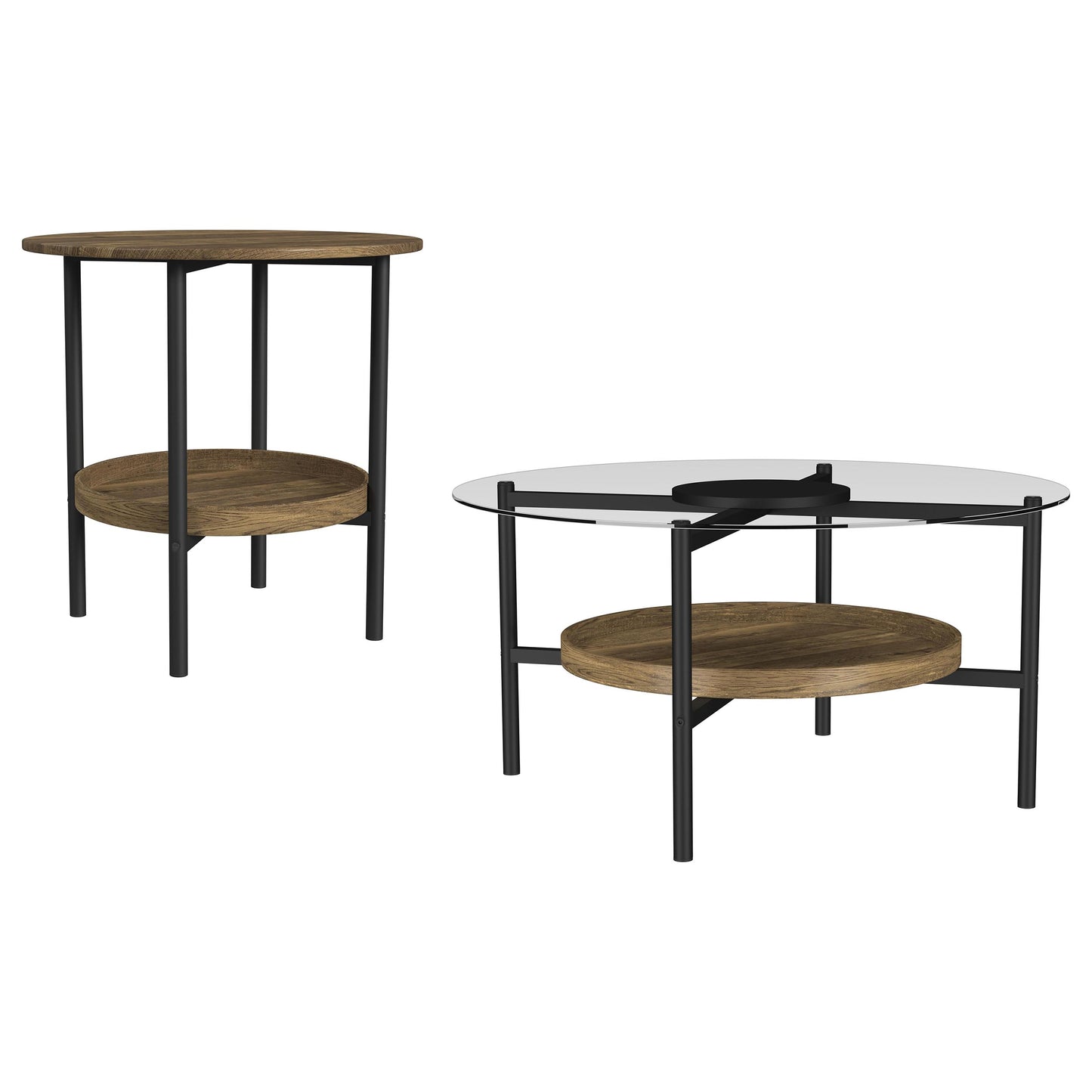 Delfin 2-piece Round Coffee and End Table Set Brown