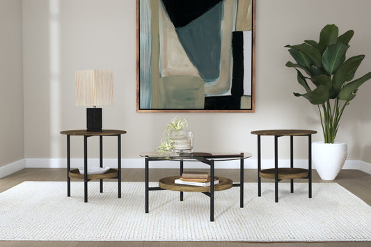 Delfin 3-piece Round Coffee and End Table Set Brown