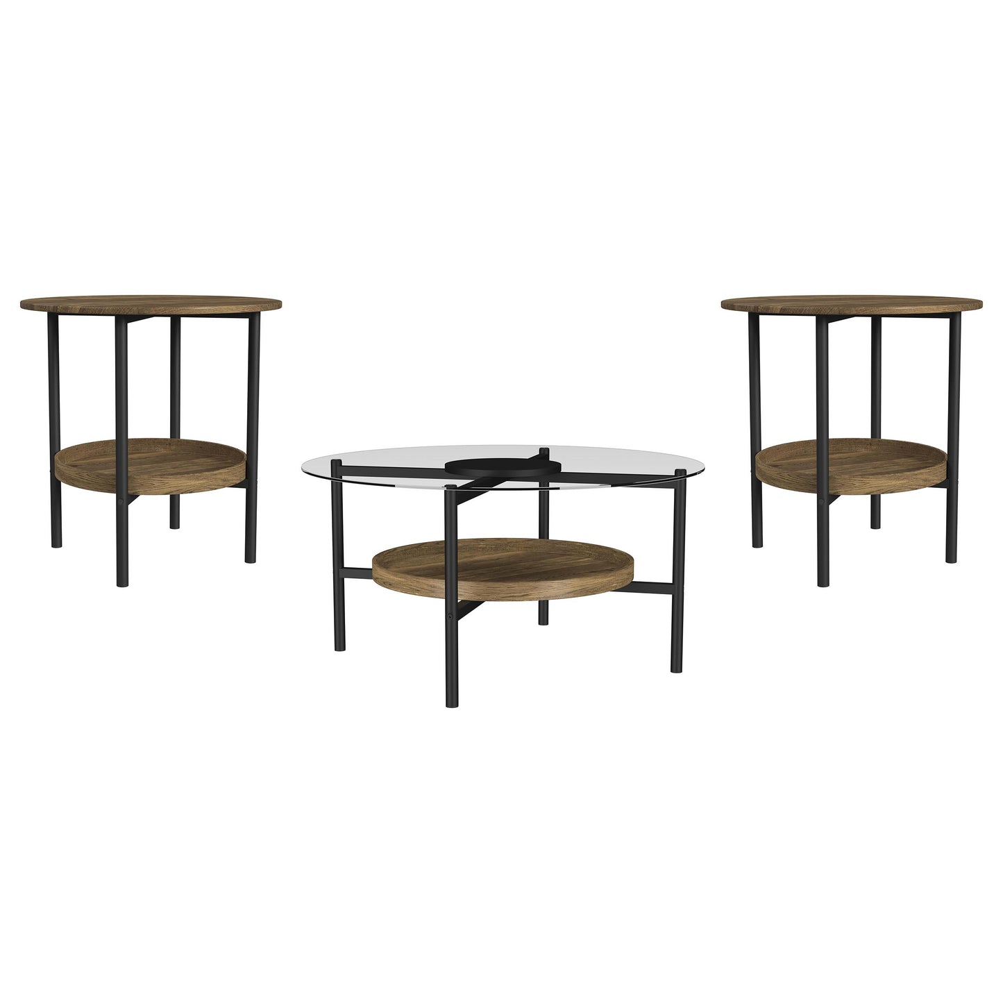 Delfin 3-piece Round Coffee and End Table Set Brown