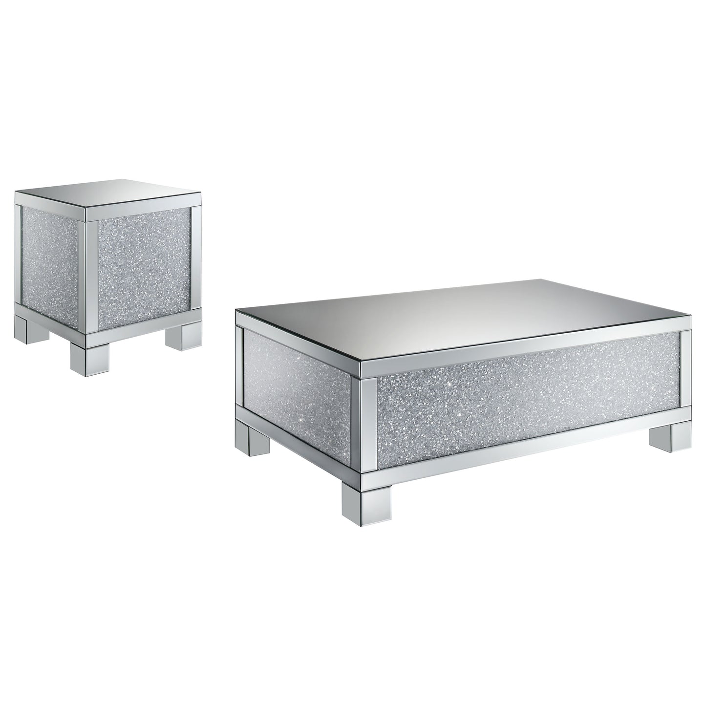 Gillian 2-piece Mirrored Coffee and End Table Set Silver