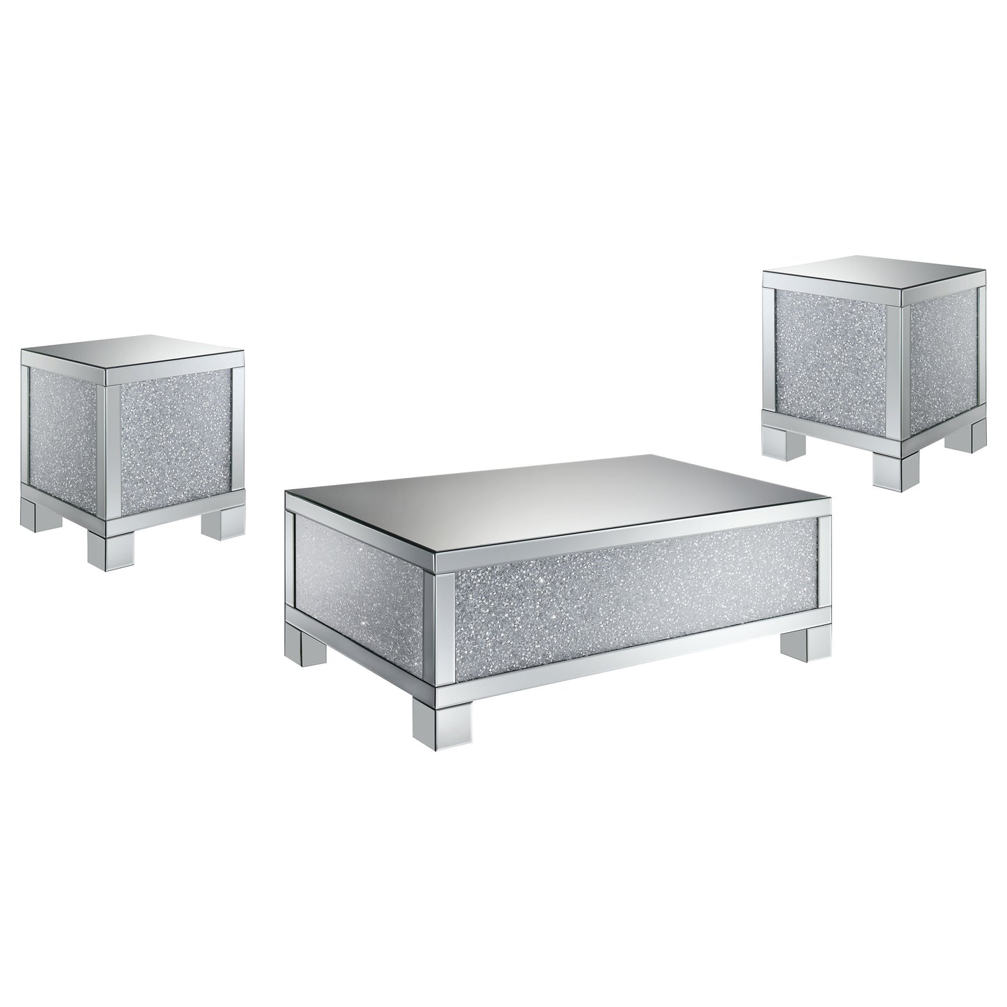 Gillian 3-piece Mirrored Coffee and End Table Set Silver