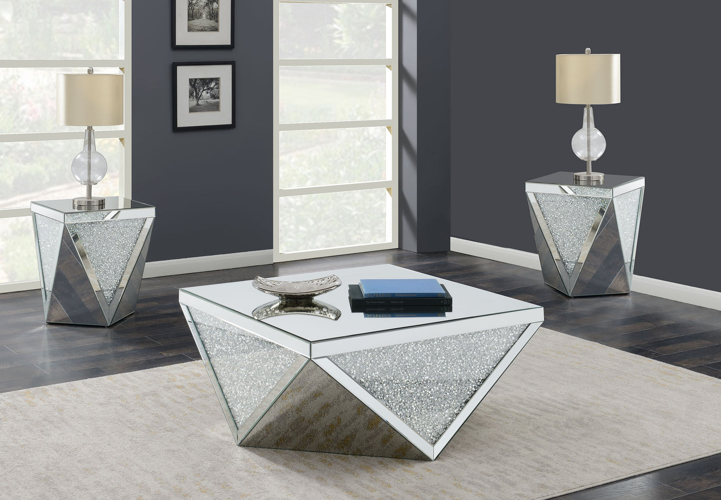 Amore 3-piece Mirrored Coffee and End Table Set Silver