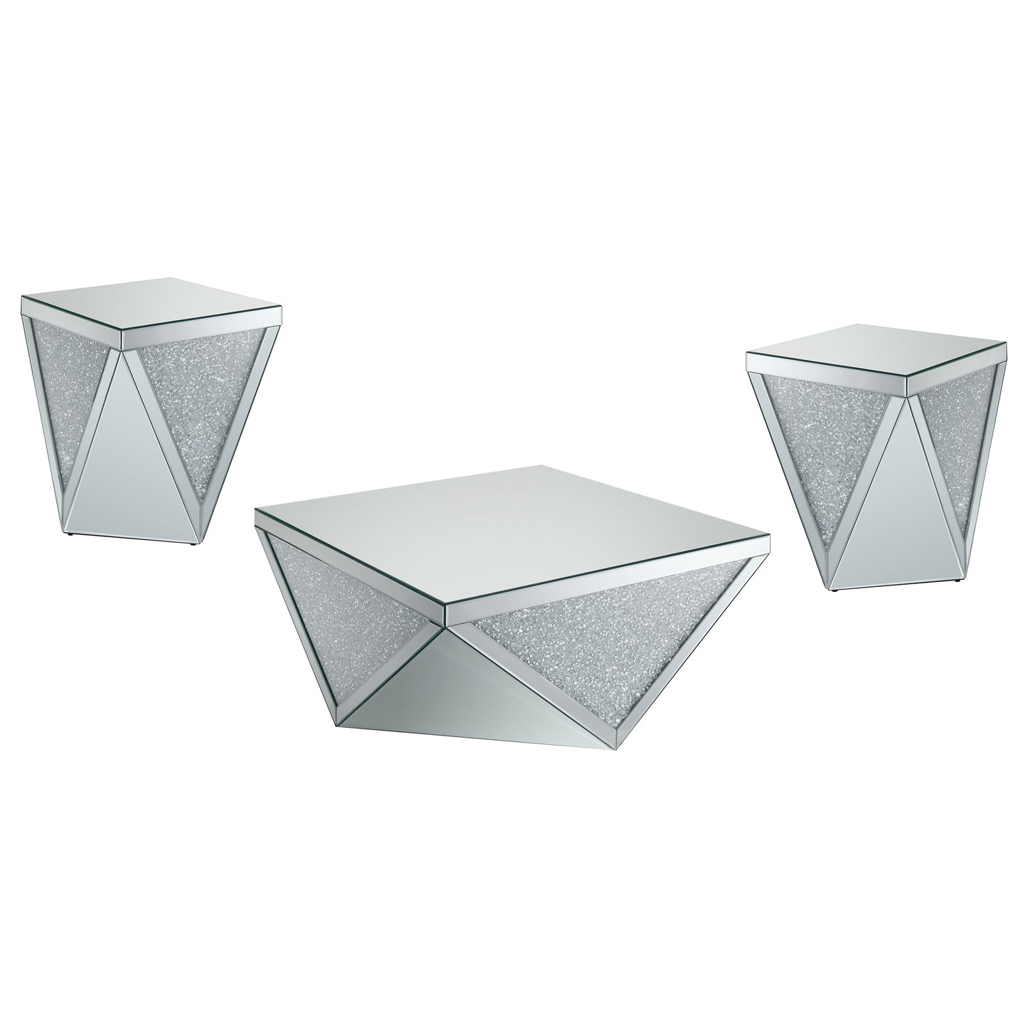 Amore 3-piece Mirrored Coffee and End Table Set Silver