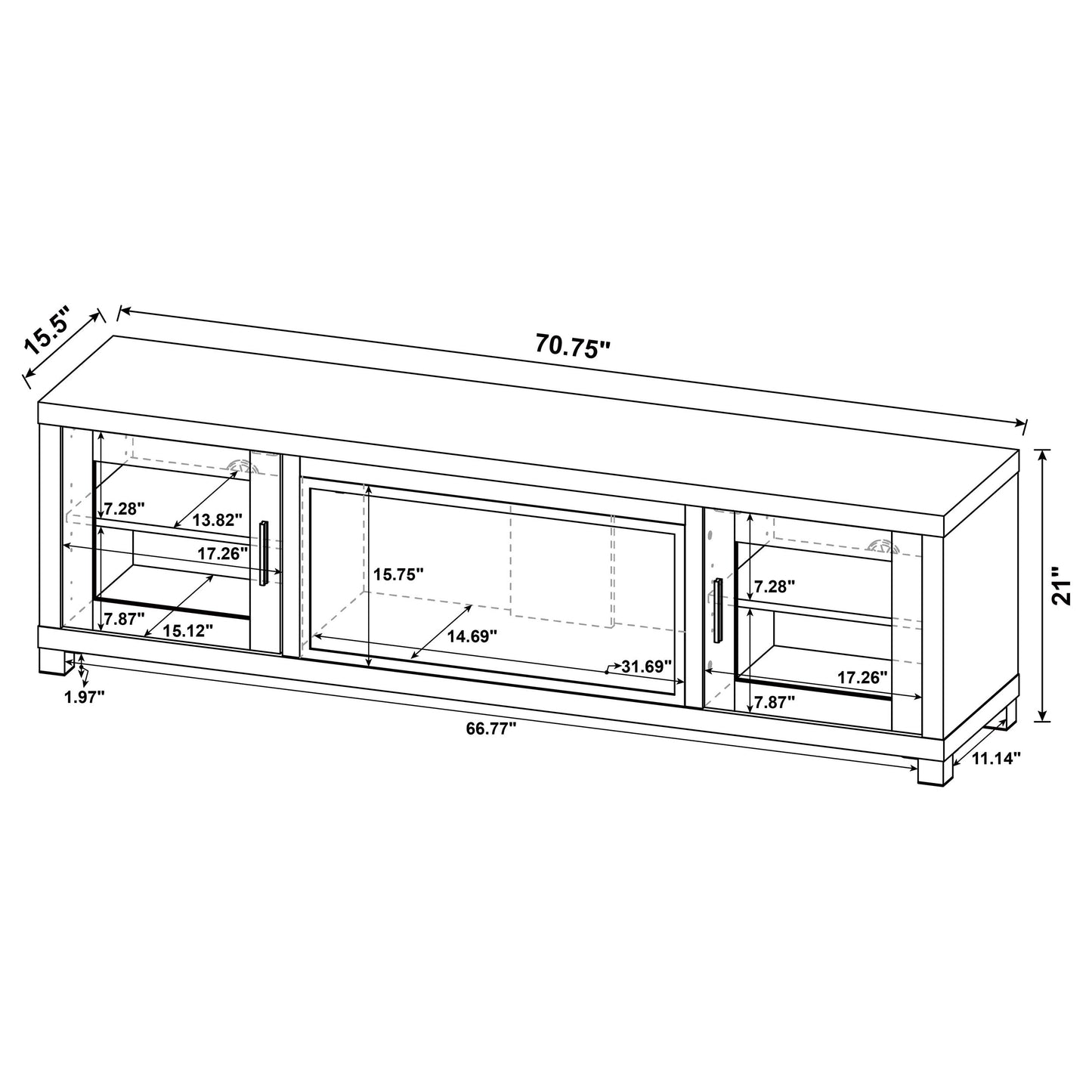 Havering 71-inch TV Stand Fireplace Media Console Dark Pine