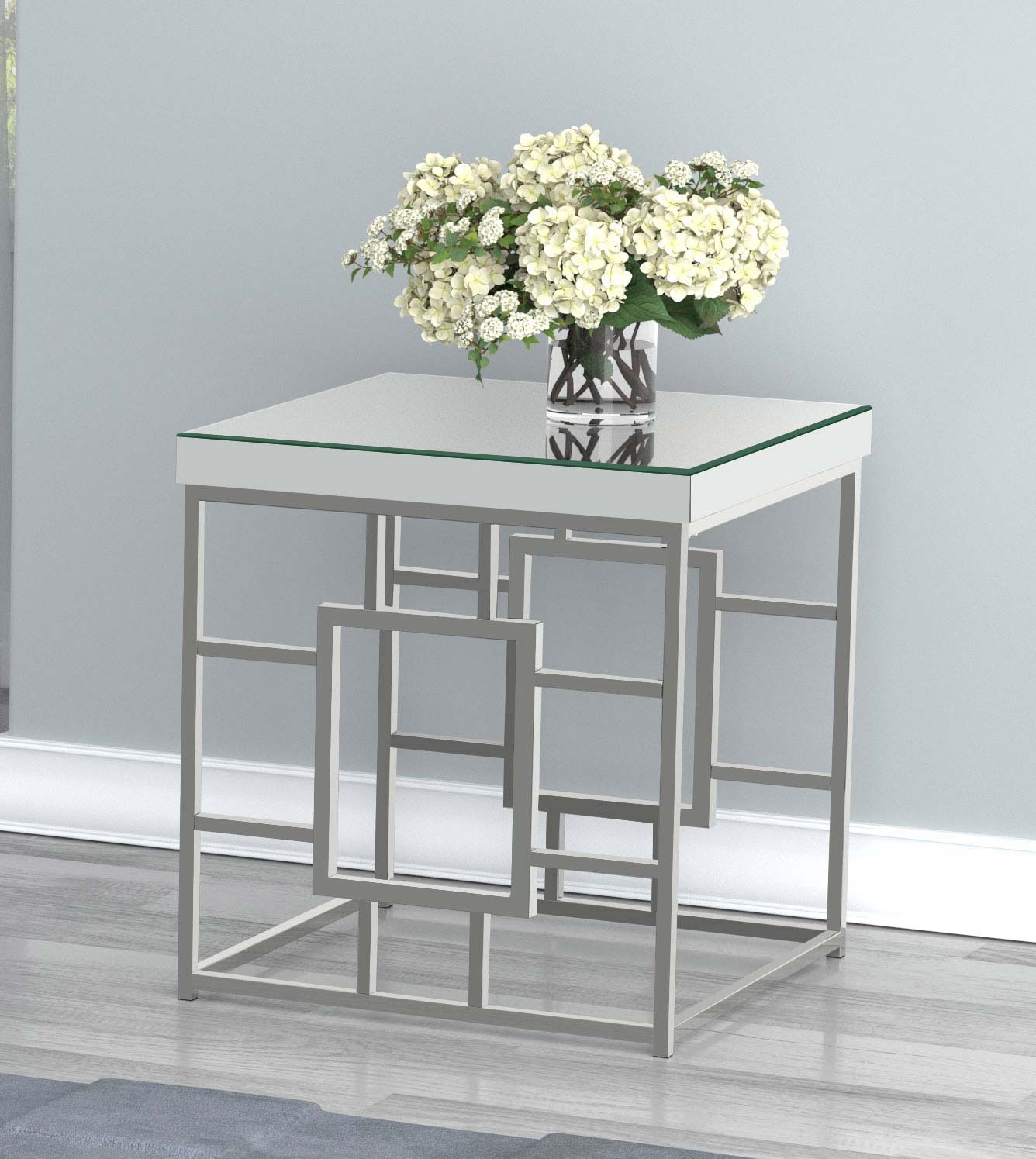 Dafina Square Mirrored Top Side End Table Chrome