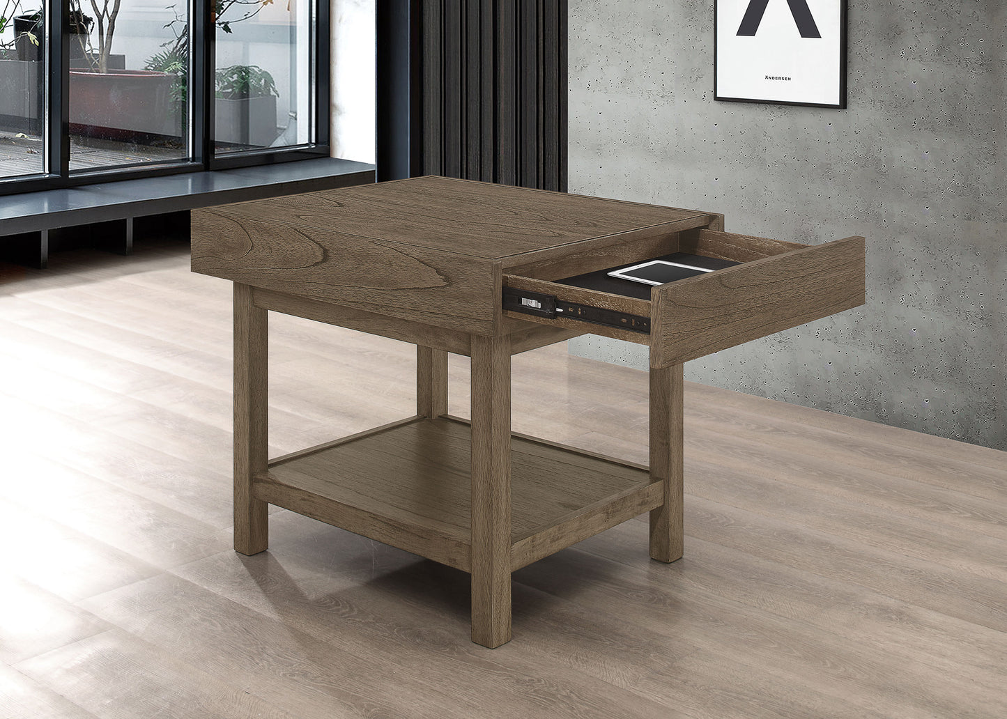 Owen 1-drawer Rectangular Side End Table Wheat Brown